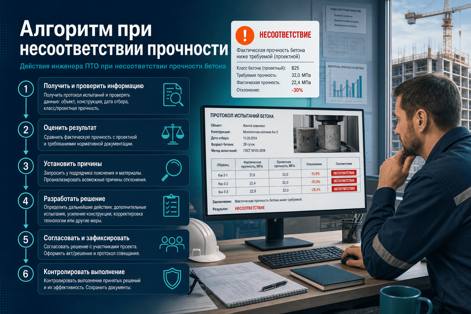 ИИ-агент: алгоритм действий ПТО при несоответствии прочности