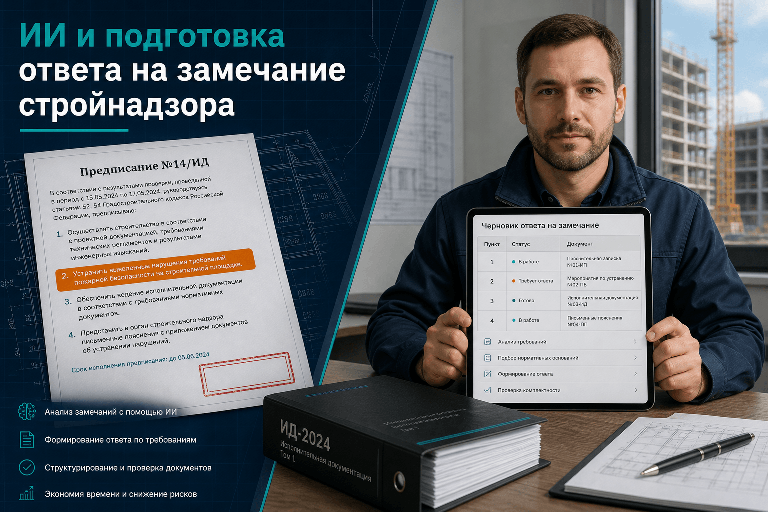ИИ и подготовка ответа на замечание стройнадзора: черновик письма ПТО