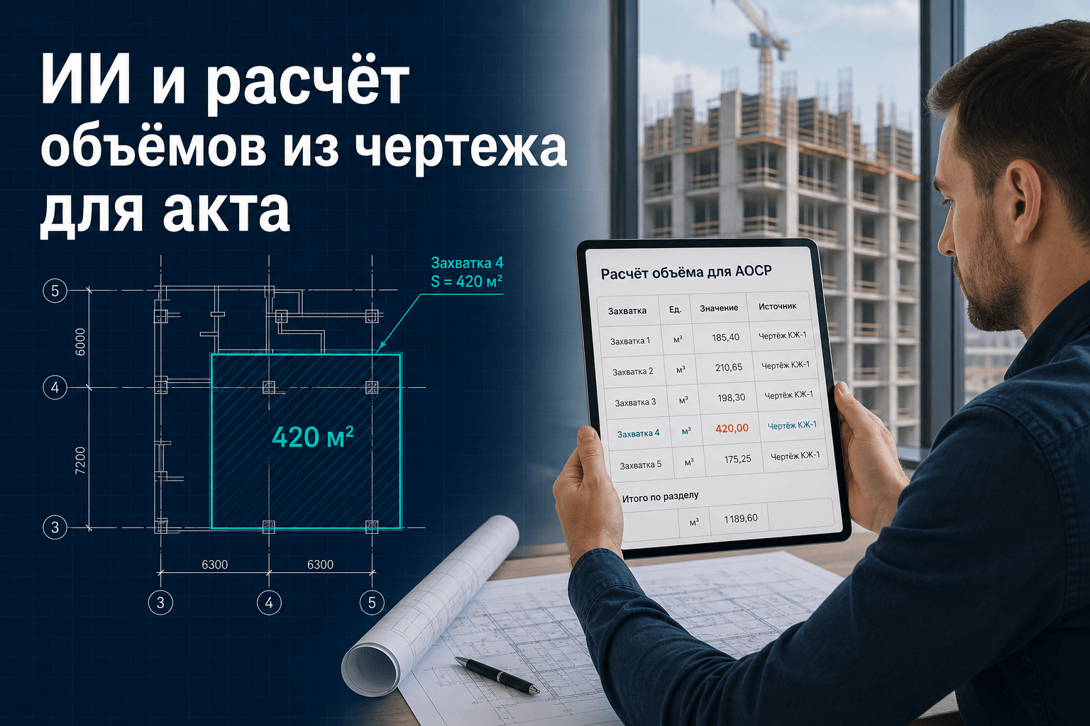 ИИ и расчёт объёмов из чертежа для акта: черновик для п. 1 АОСР