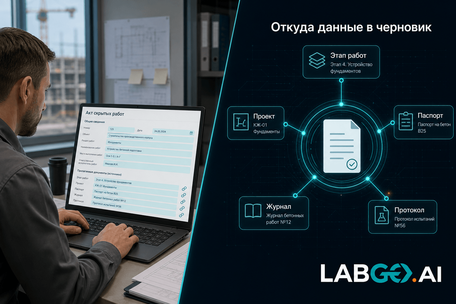 Как ИИ формирует черновик АОСР: откуда берутся данные