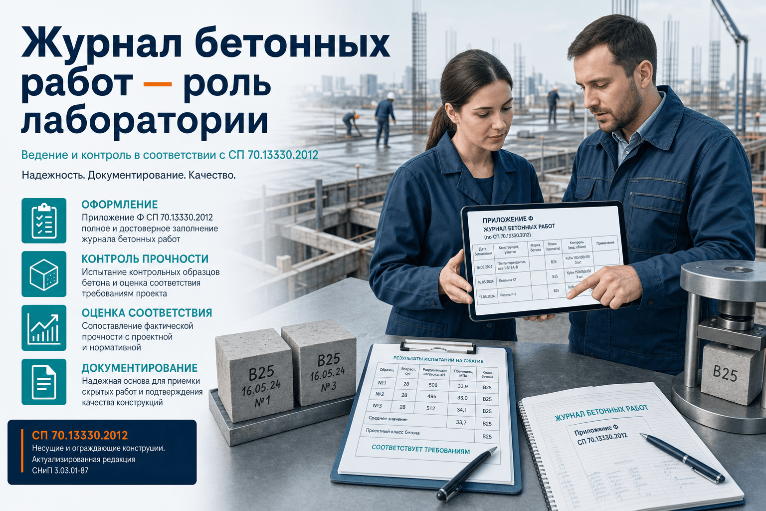 Журнал бетонных работ по СП 70: что вносит лаборатория