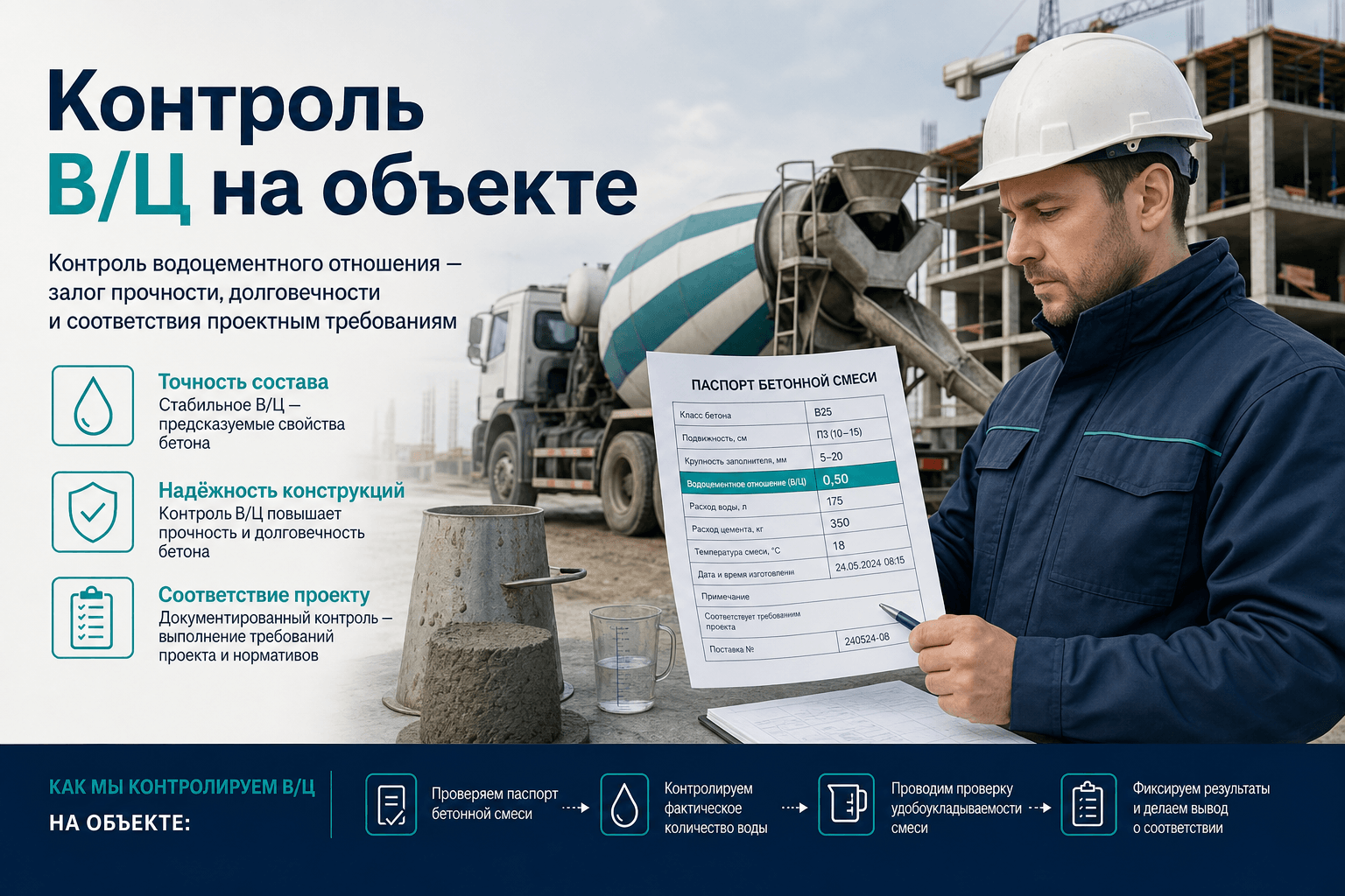 Водоцементное отношение В/Ц: контроль на объекте инженером ПТО