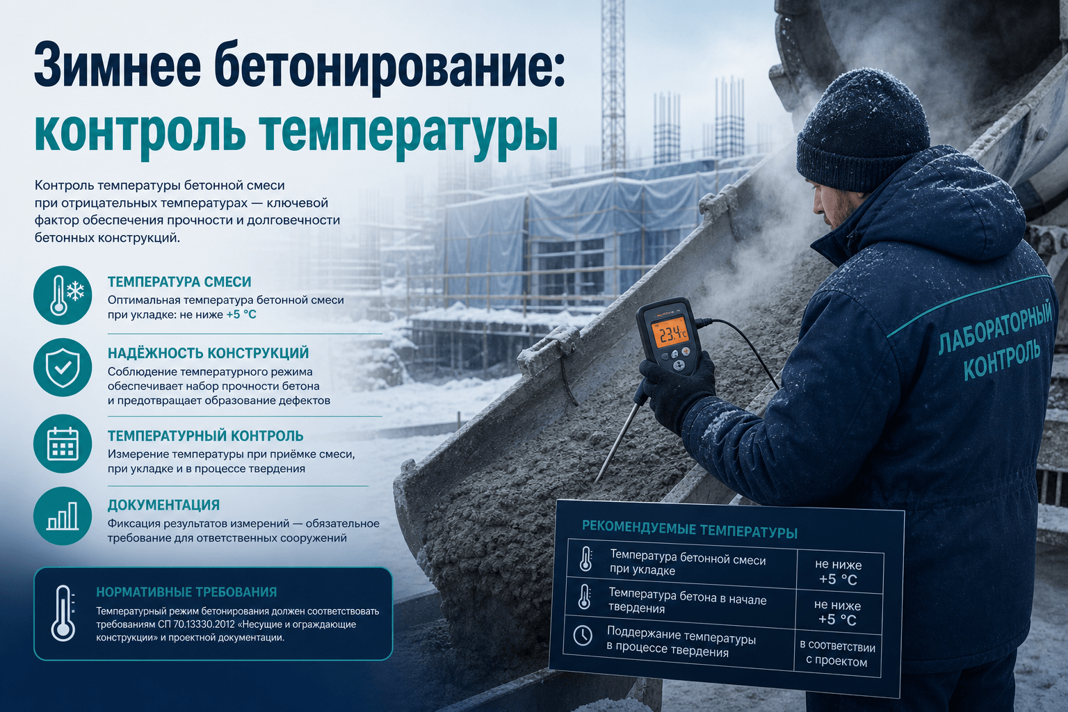 Зимнее бетонирование: контроль температуры и набора прочности