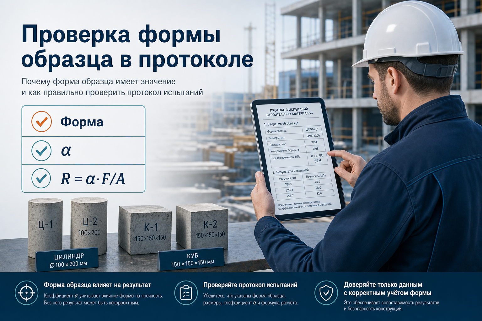 Проверка формы образца и α в протоколе лаборатории