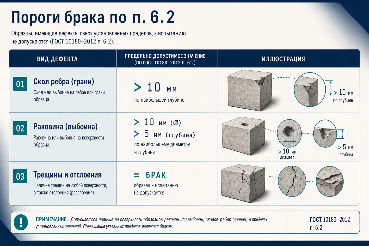 Пороги отбраковки дефектов по п. 6.2
