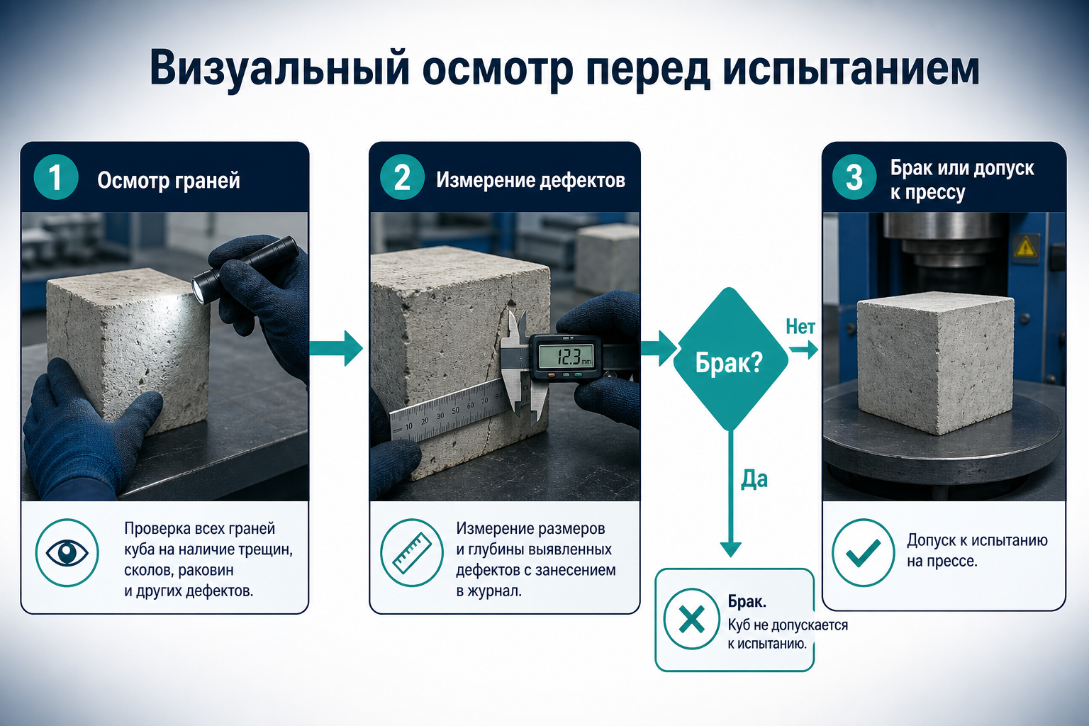 Визуальный осмотр образцов перед испытанием