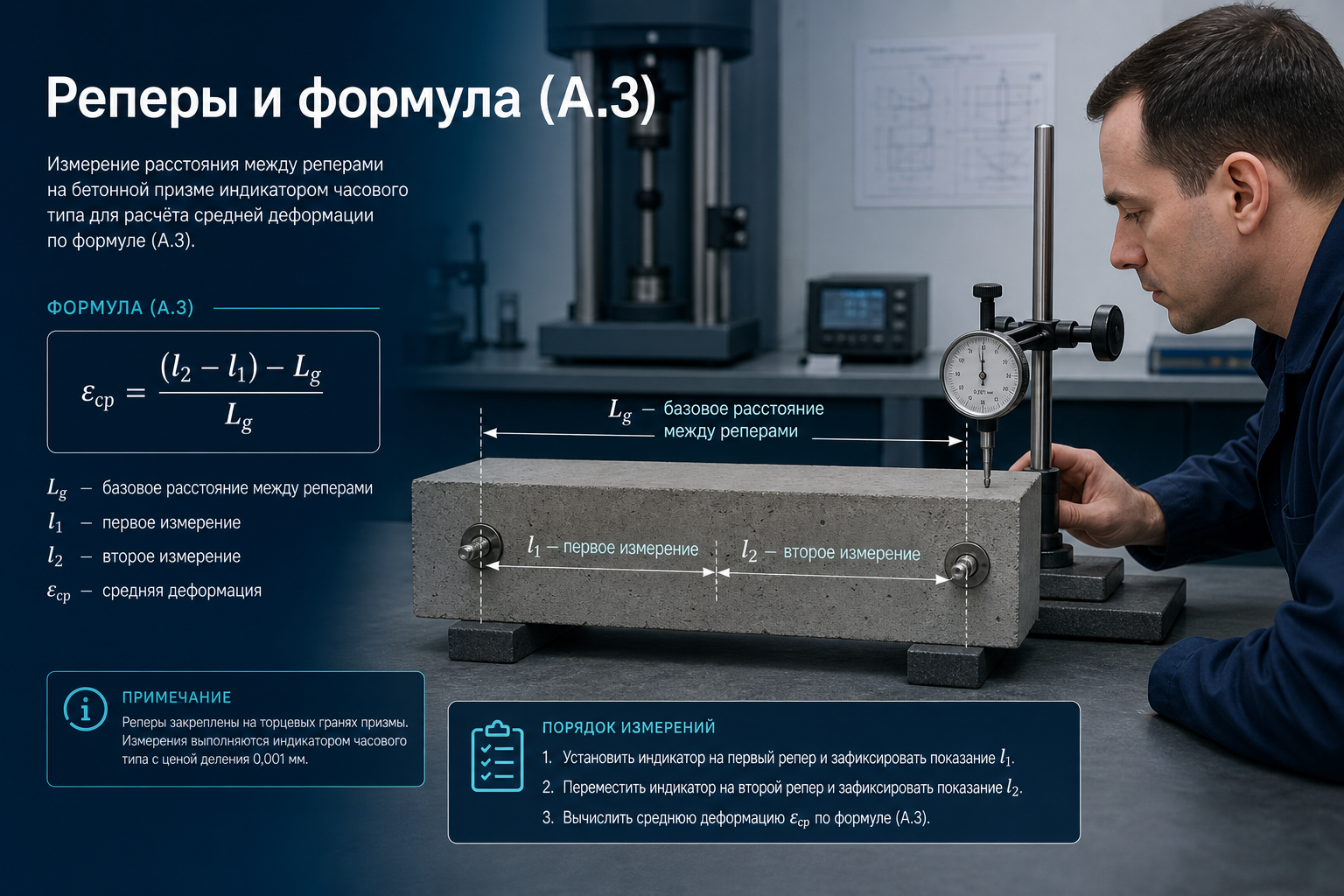 Установка реперов и измерение деформации призмы