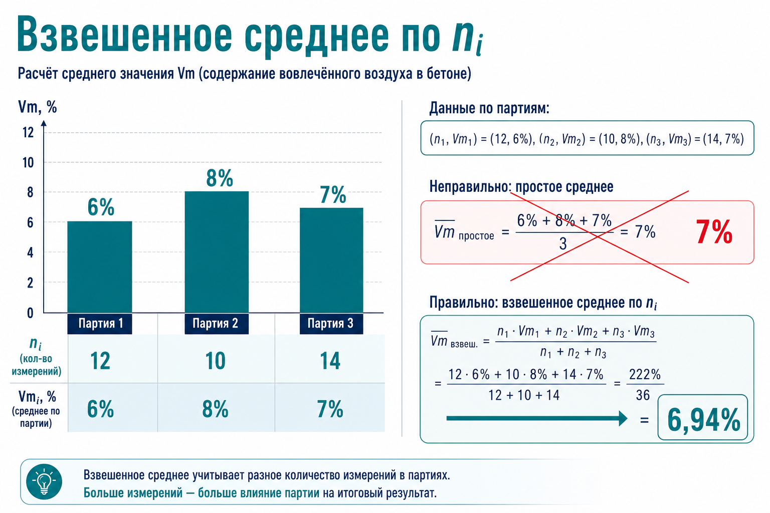 Взвешенное среднее — вес n_i в формуле (8)