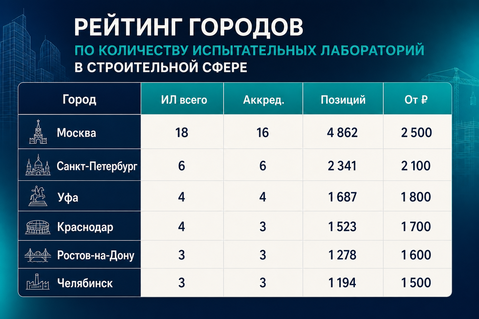Рейтинг городов в каталоге LABGO