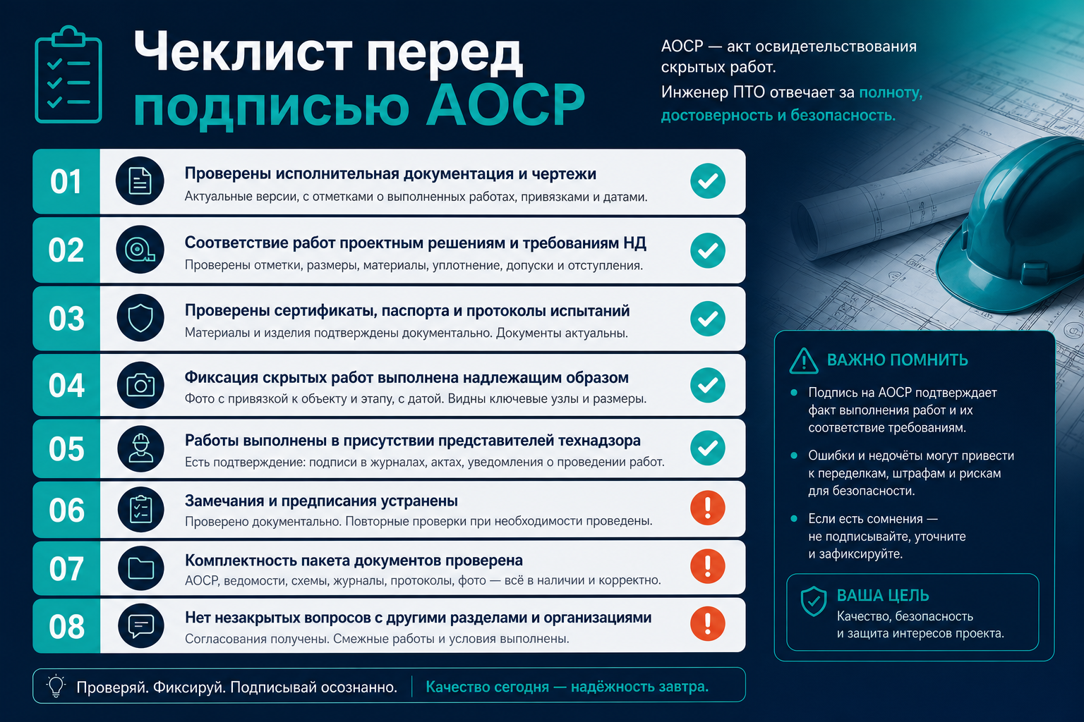 Чеклист протоколов перед подписью акта скрытых работ