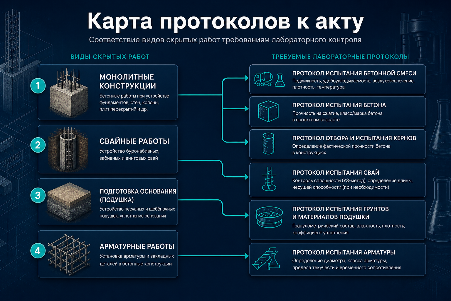 Карта протоколов к акту скрытых работ