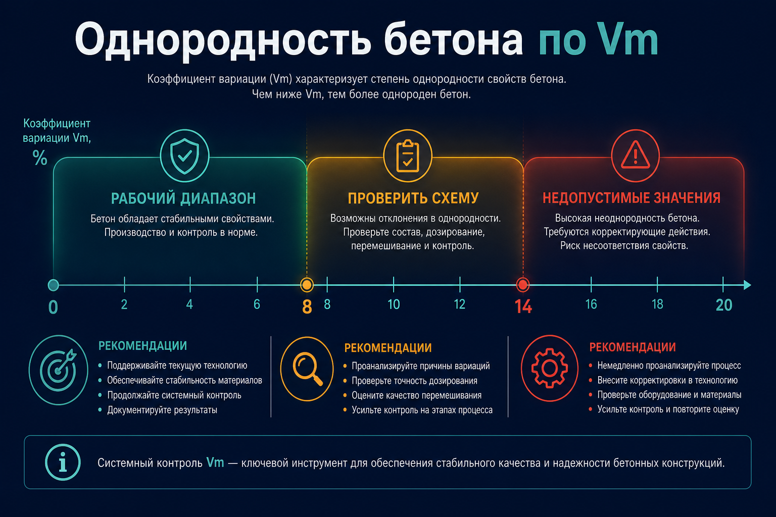 Однородность бетона — зоны коэффициента вариации