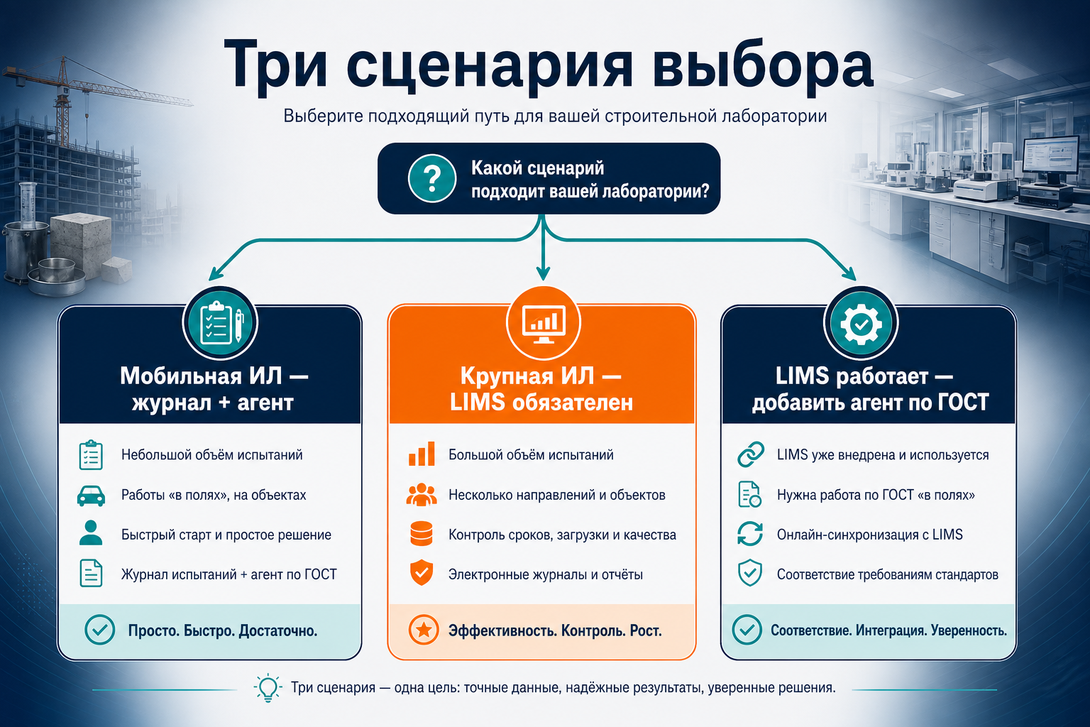 Три сценария: только агент, LIMS, LIMS плюс агент