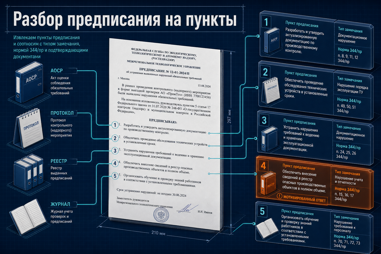 Разбор предписания стройнадзора на пункты с привязкой к документам