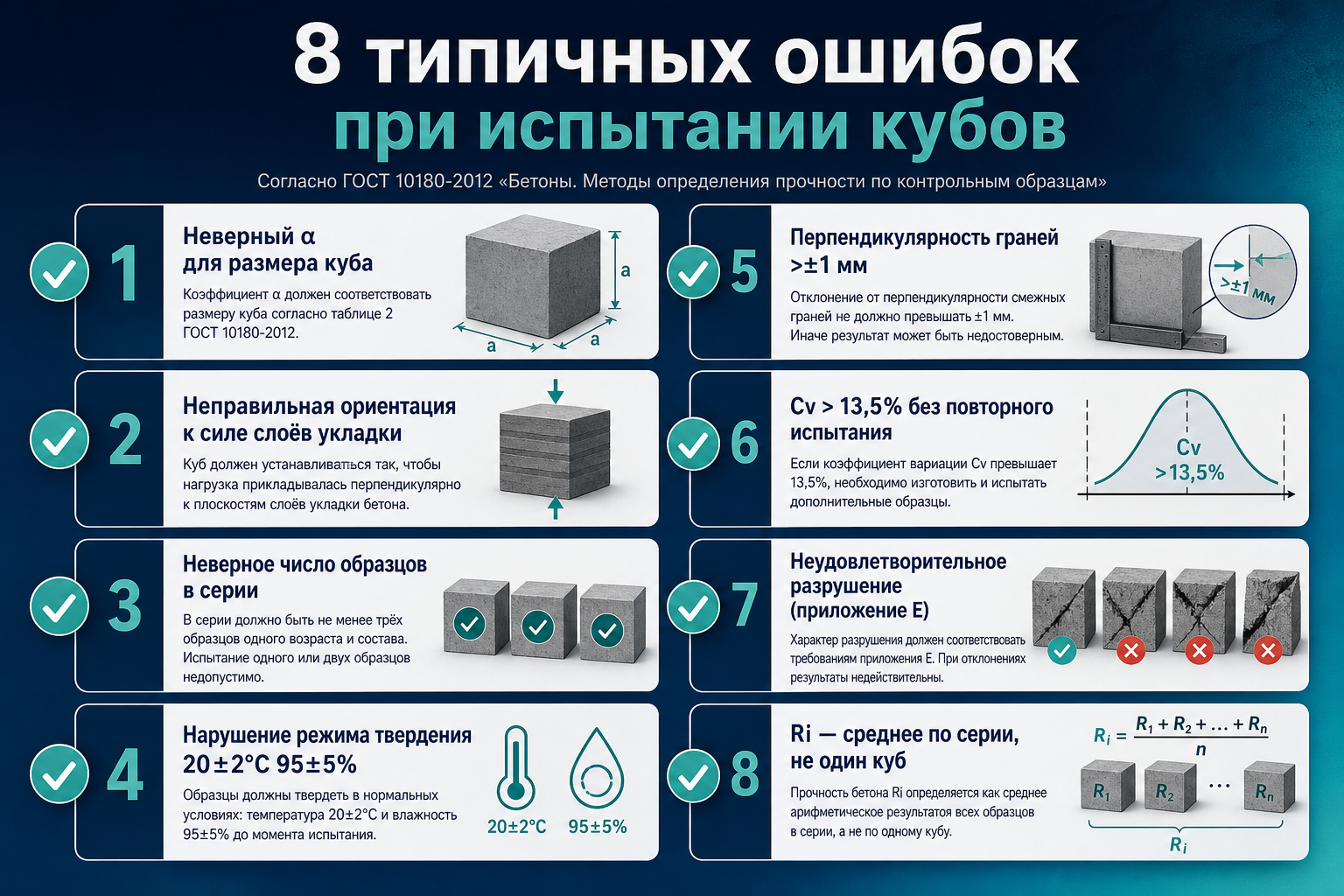 Чеклист типичных ошибок при испытании кубов по ГОСТ 10180-2012
