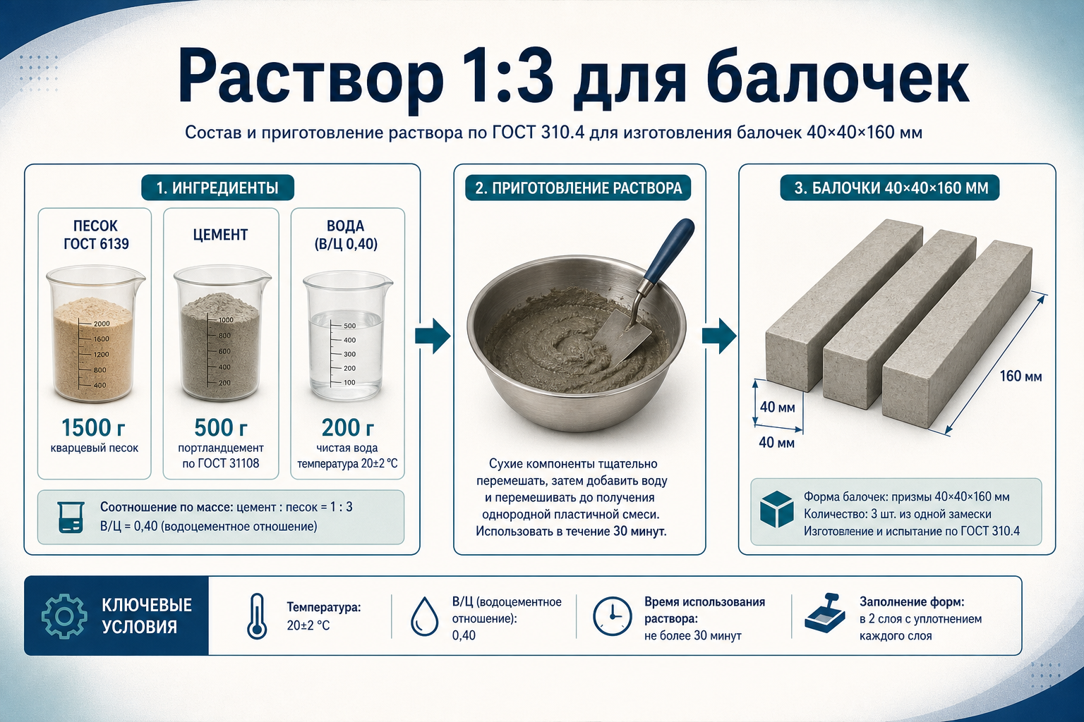 Раствор 1:3 для балочек: пропорции по п. 2.1.1