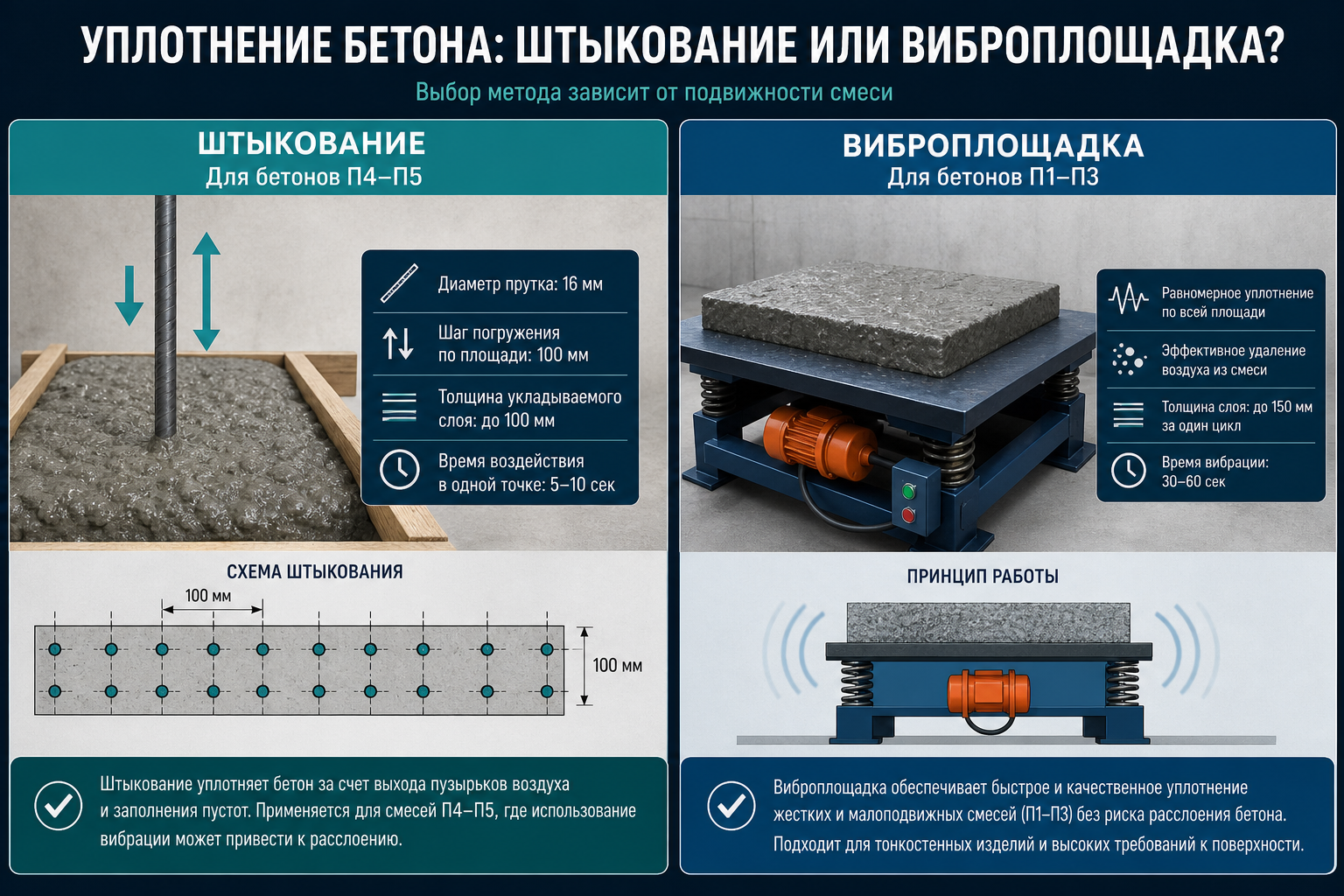 Способы уплотнения бетонной смеси в формах по ГОСТ 10180-2012