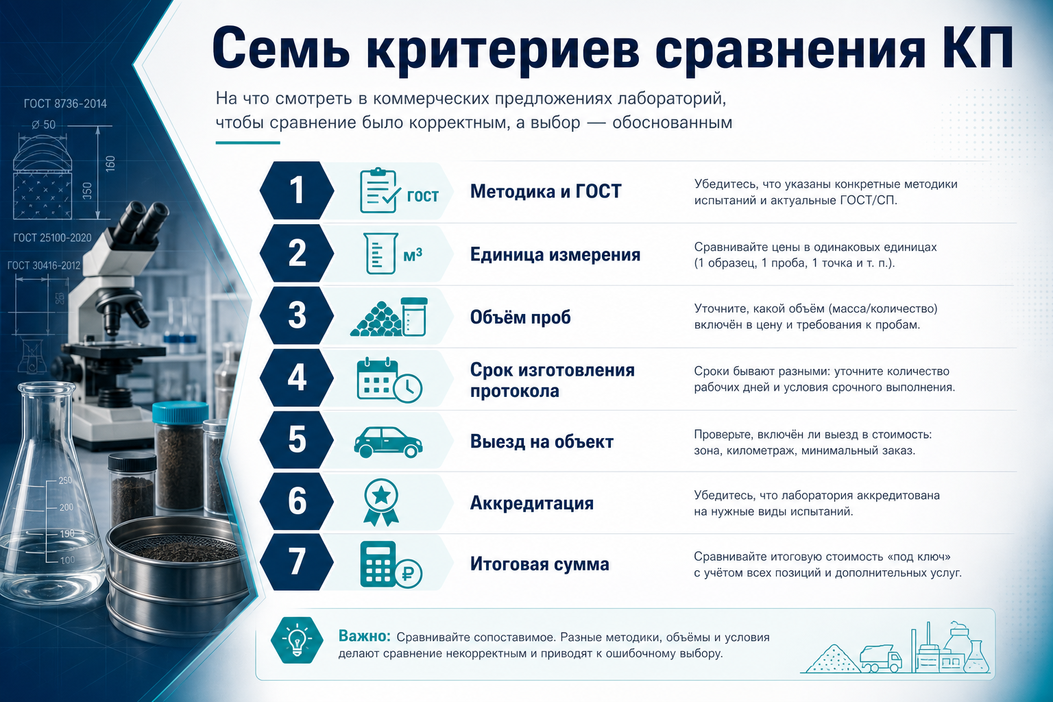 Семь критериев сравнения КП