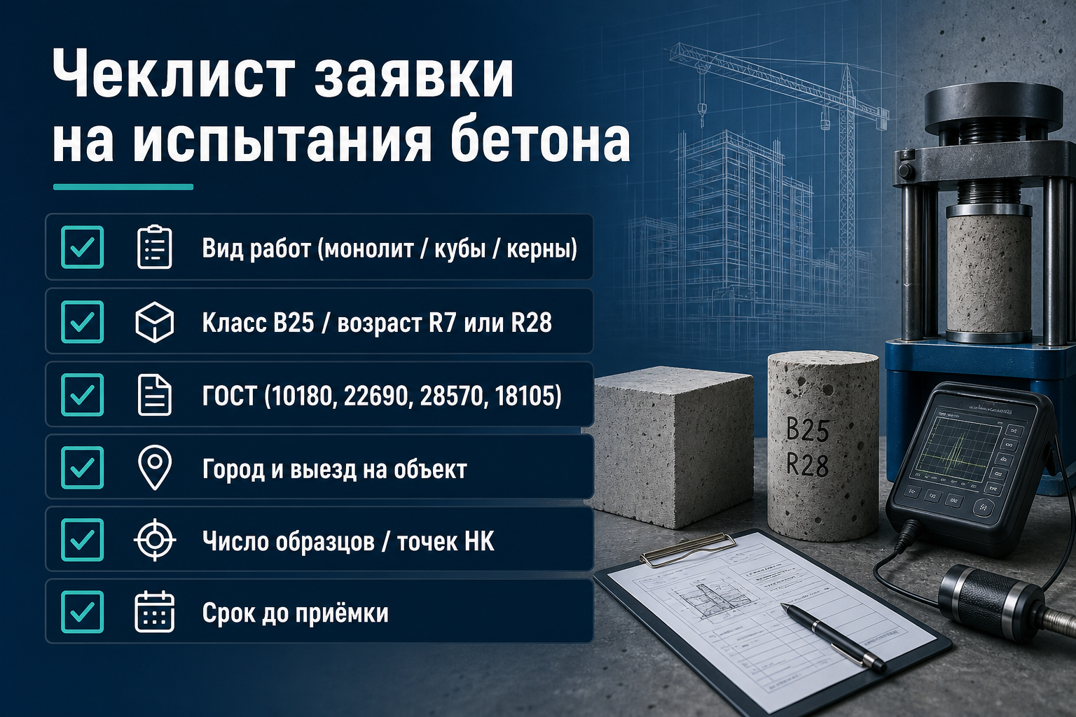 Чеклист заявки на испытания бетона