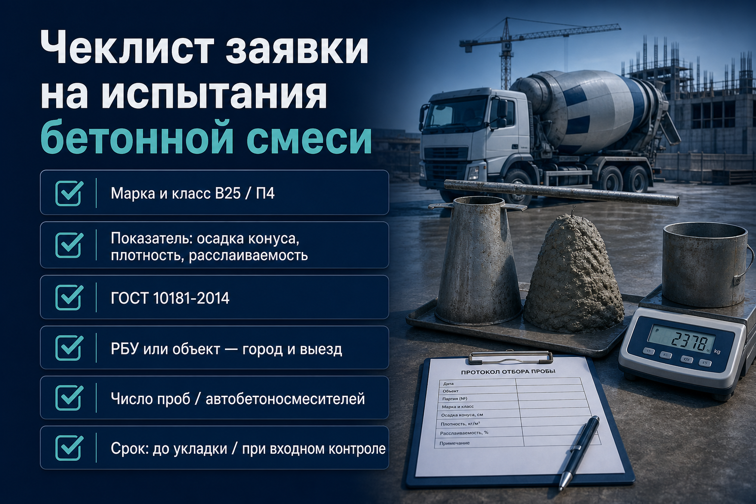 Чеклист заявки на испытания бетонной смеси