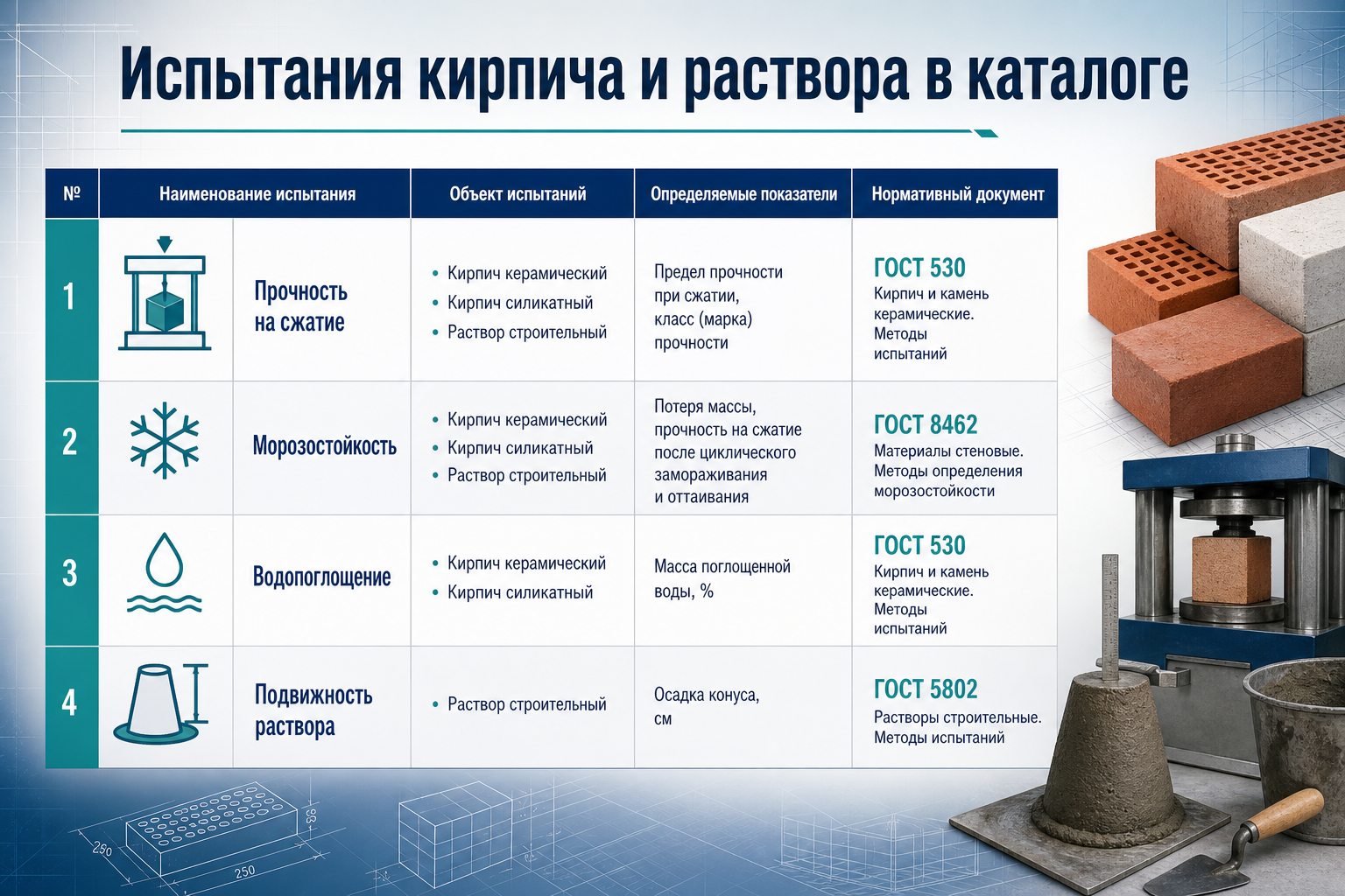 Испытания кирпича и раствора в каталоге LABGO