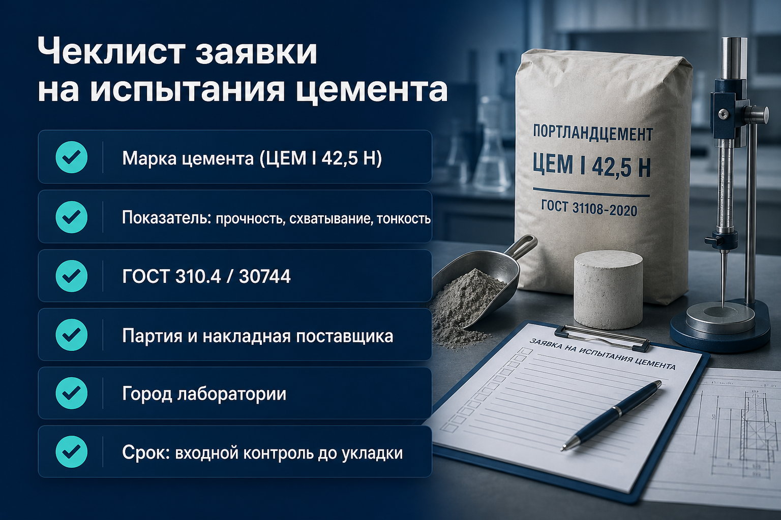 Чеклист заявки на испытания цемента