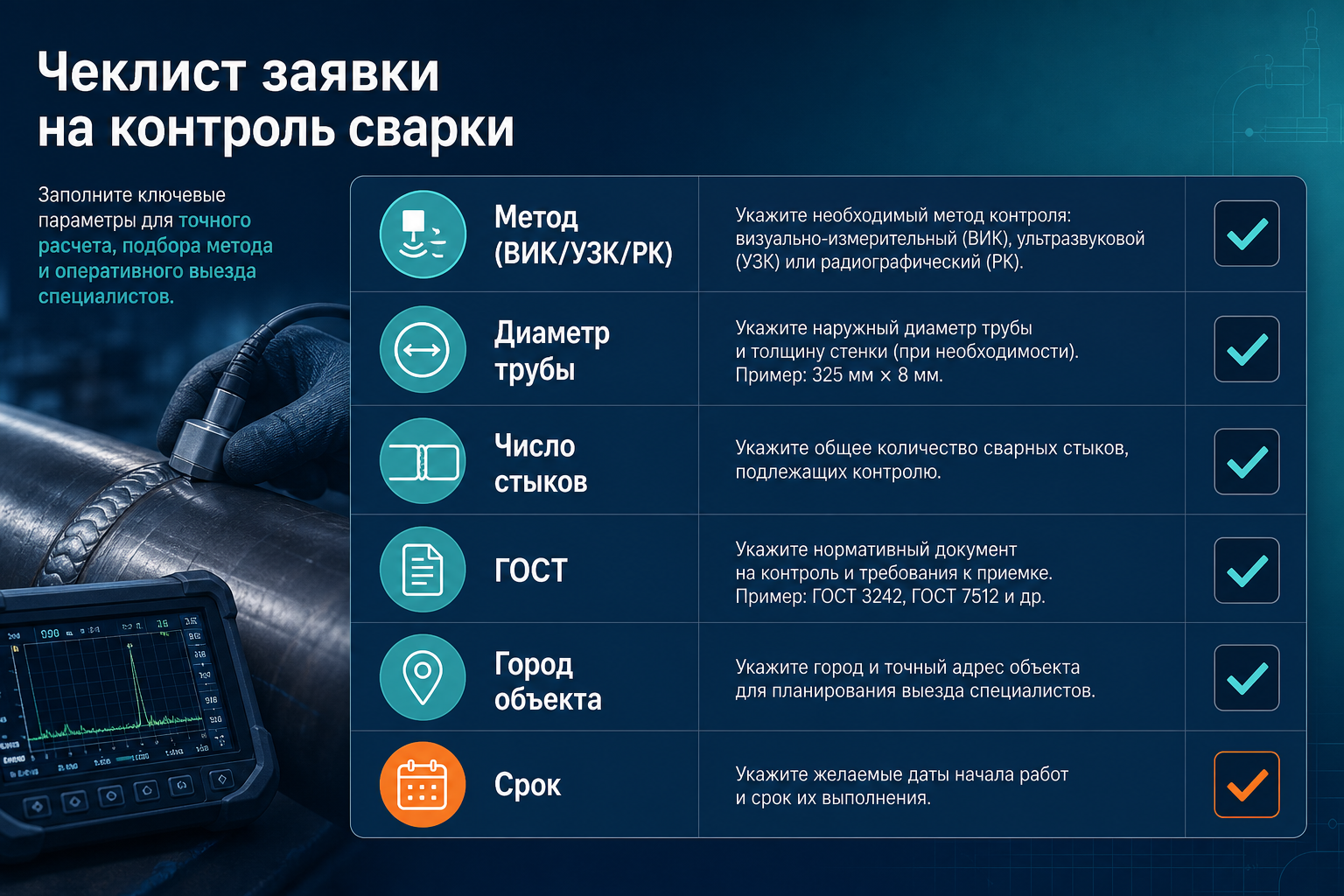 Чеклист заявки на контроль сварных швов