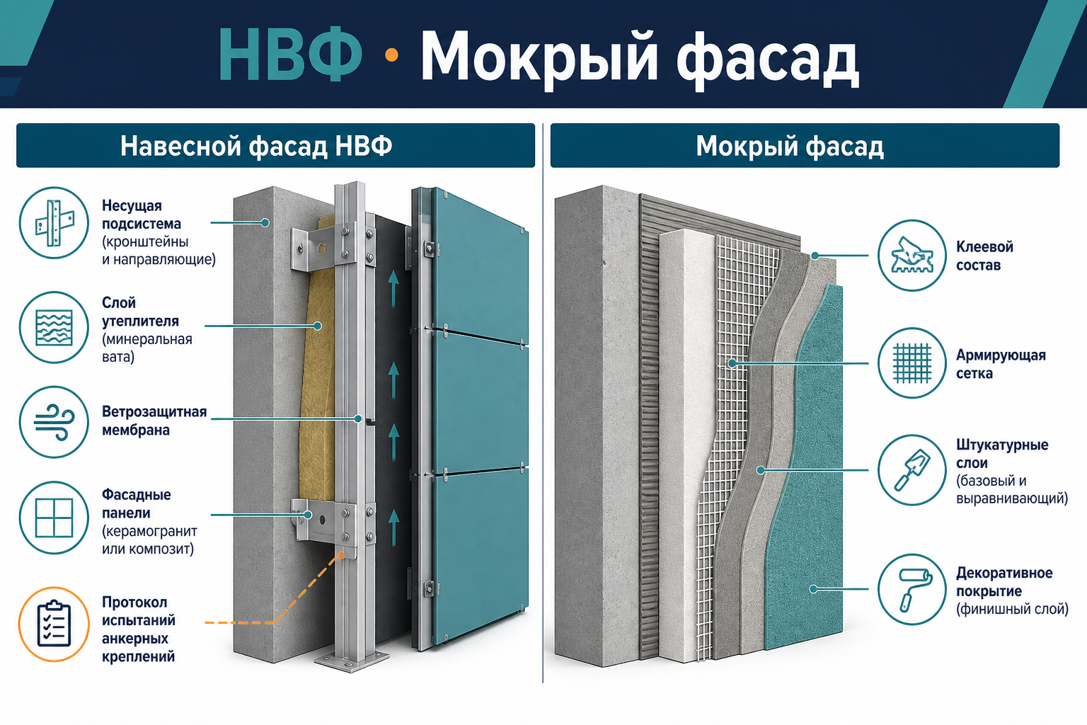 Два типа фасада — разный набор скрытых работ