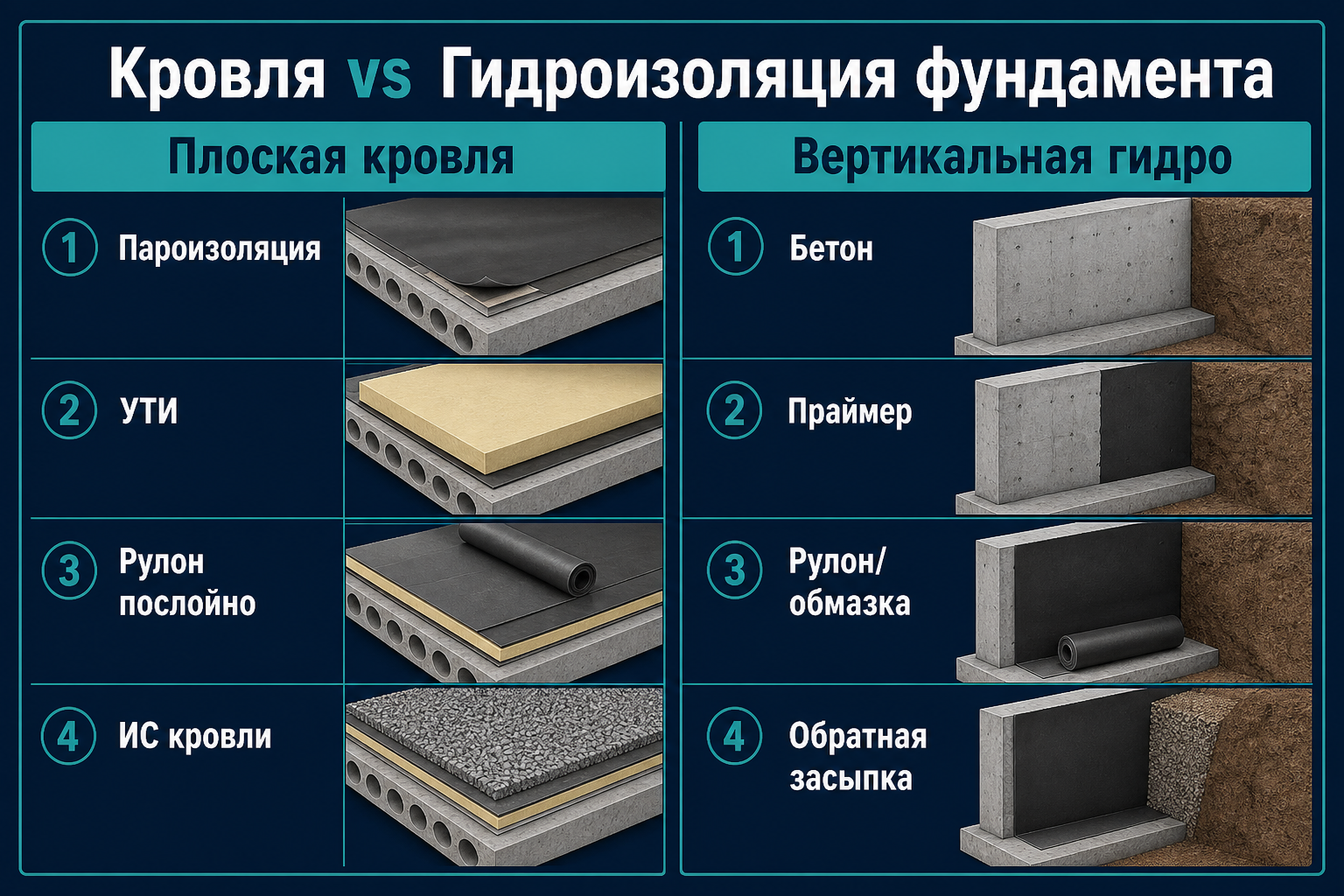 Два контура ИД: кровельный пирог и гидроизоляция фундамента