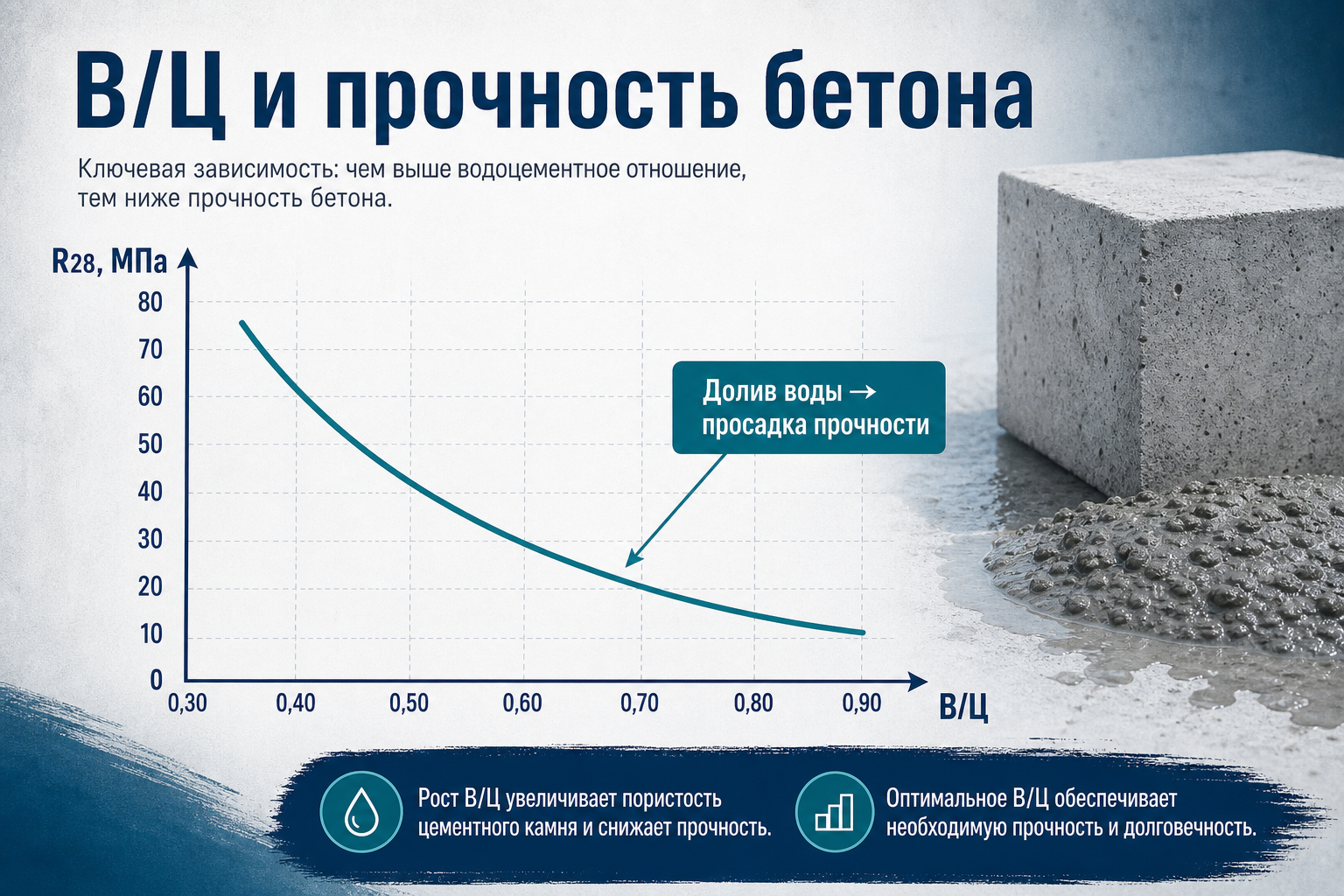 Связь водоцементного отношения с прочностью бетона
