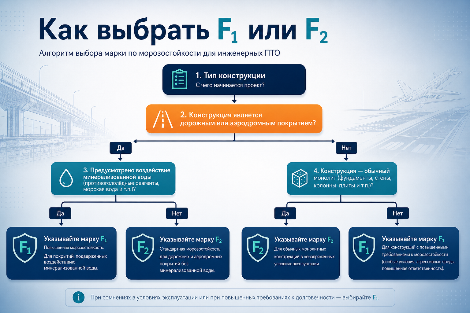 Дерево выбора: марка F₁ или F₂ в проекте и заявке