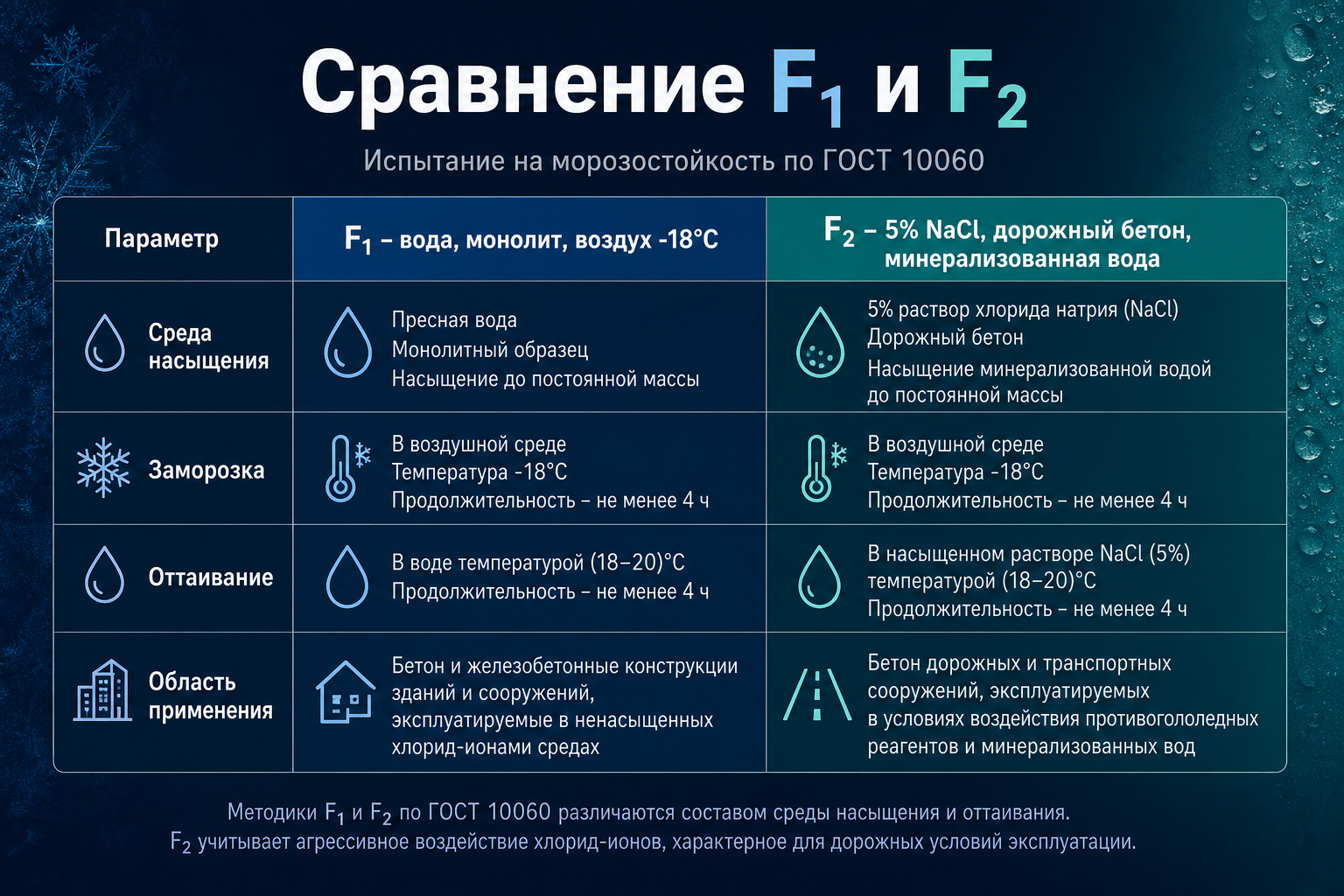 Сравнение марок F₁ и F₂: среда, заморозка, область применения