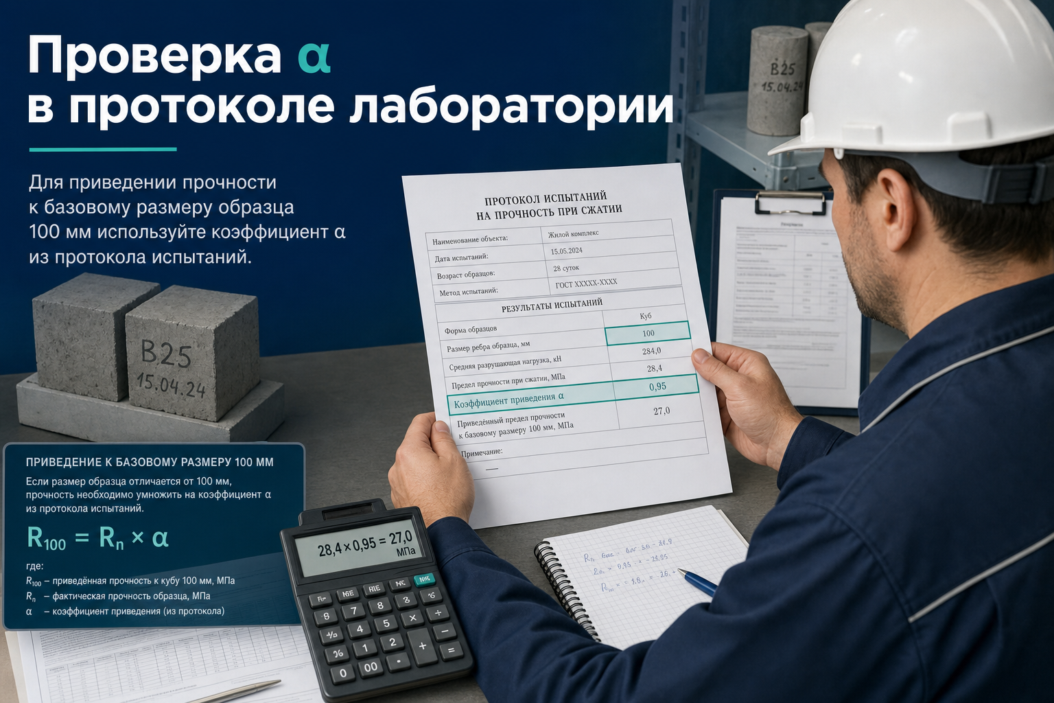 Проверка коэффициента α в протоколе лаборатории