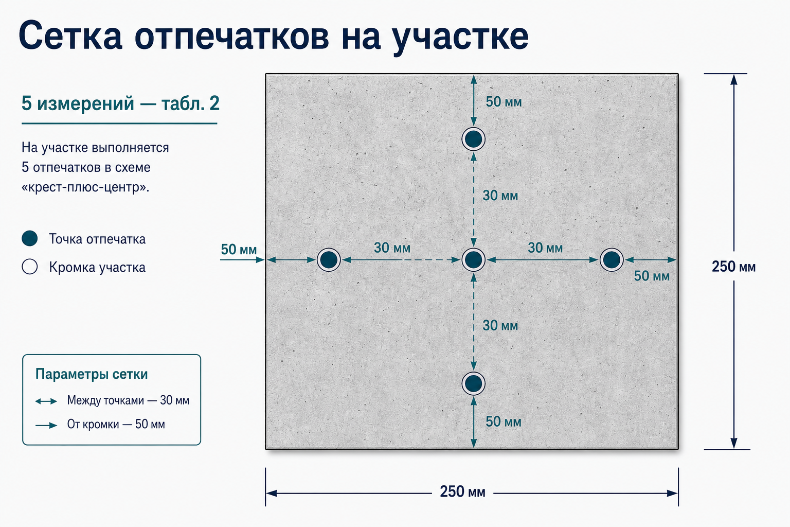 Сетка из 5 отпечатков на участке