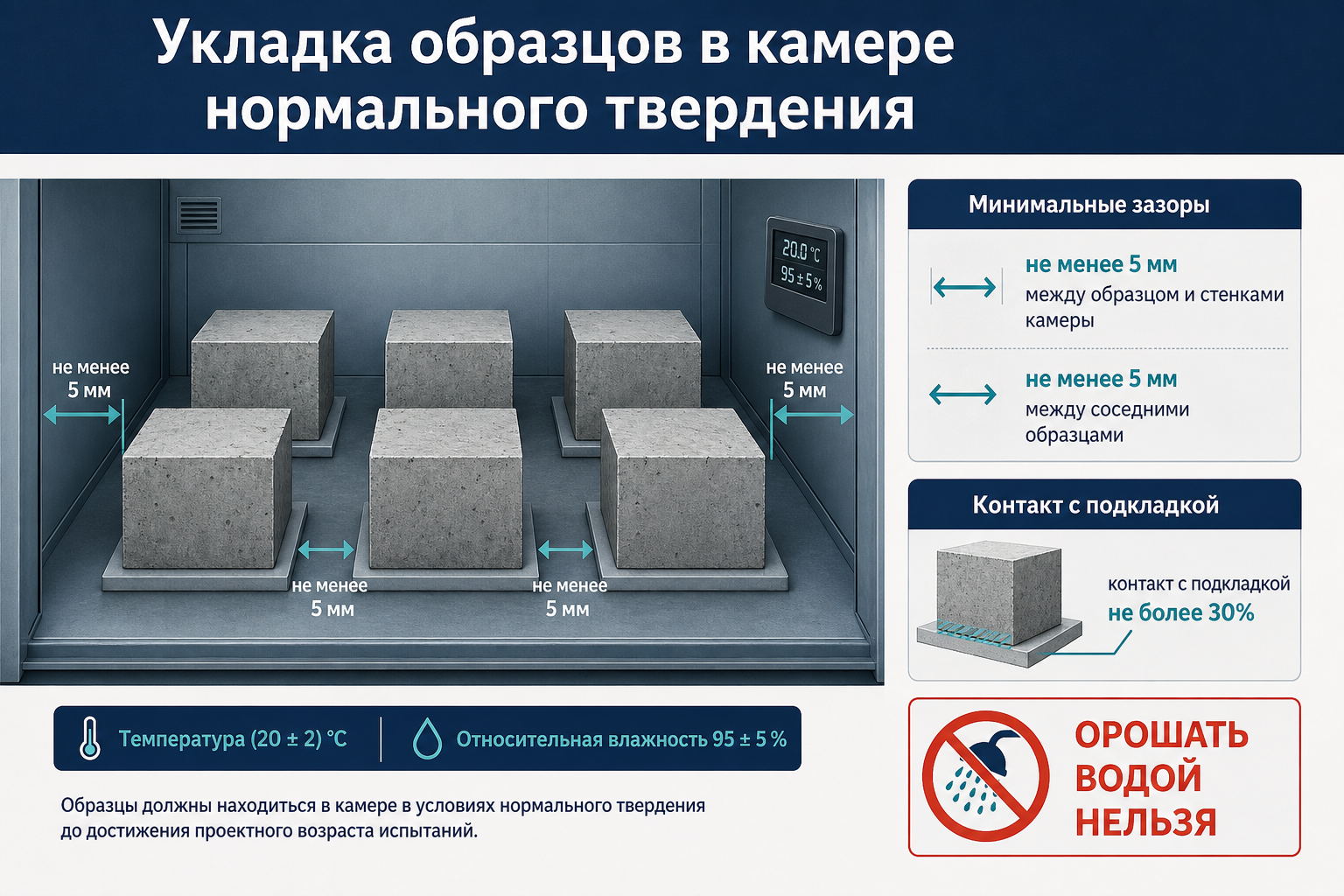 Укладка образцов в камере нормального твердения