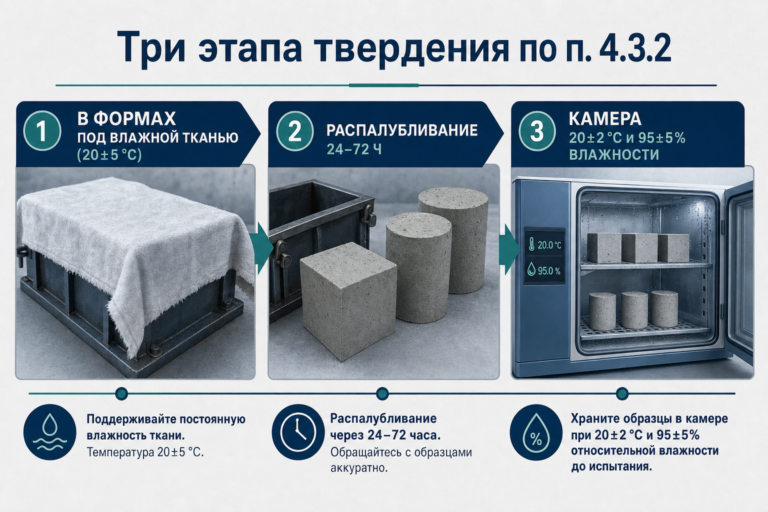 Три этапа нормального твердения образцов