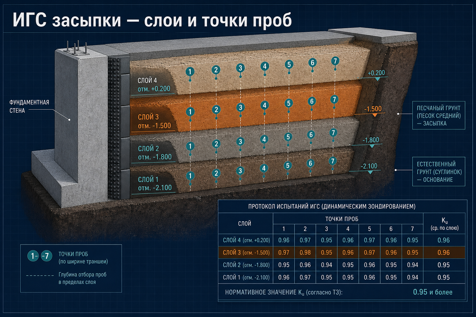 Послойная обратная засыпка — слои и точки проб на ИГС