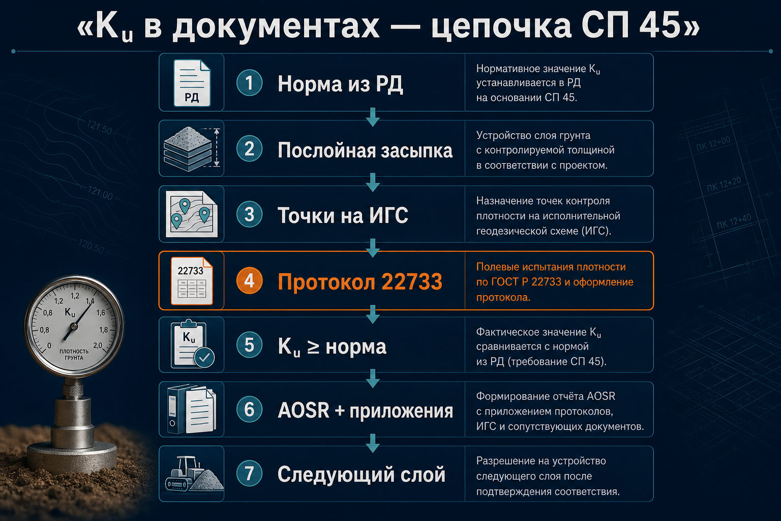 Цепочка фиксации коэффициента уплотнения по СП 45