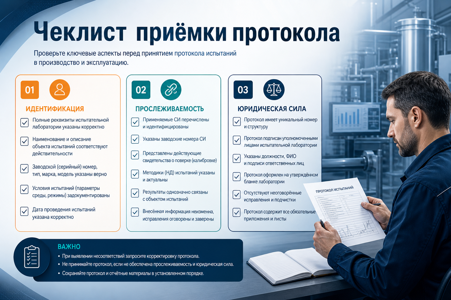 Чеклист инженера ПТО при приёмке протокола испытания