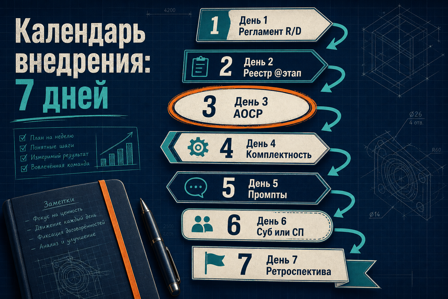 Календарь внедрения отдела ПТО — 7 дней
