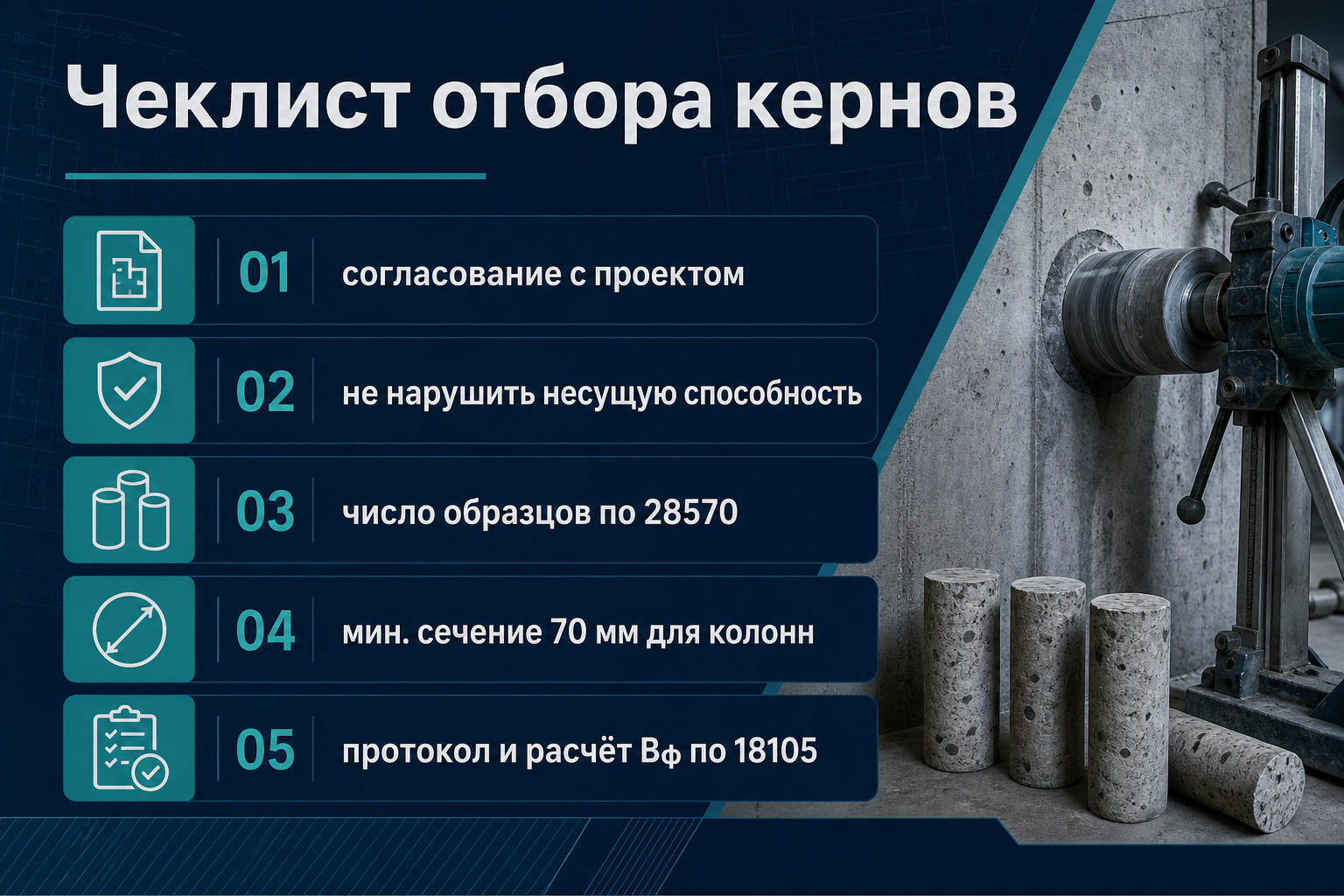 Чеклист отбора кернов из бетона