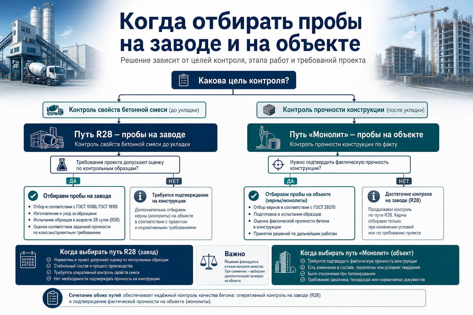 Когда отбирать пробы на заводе и на объекте