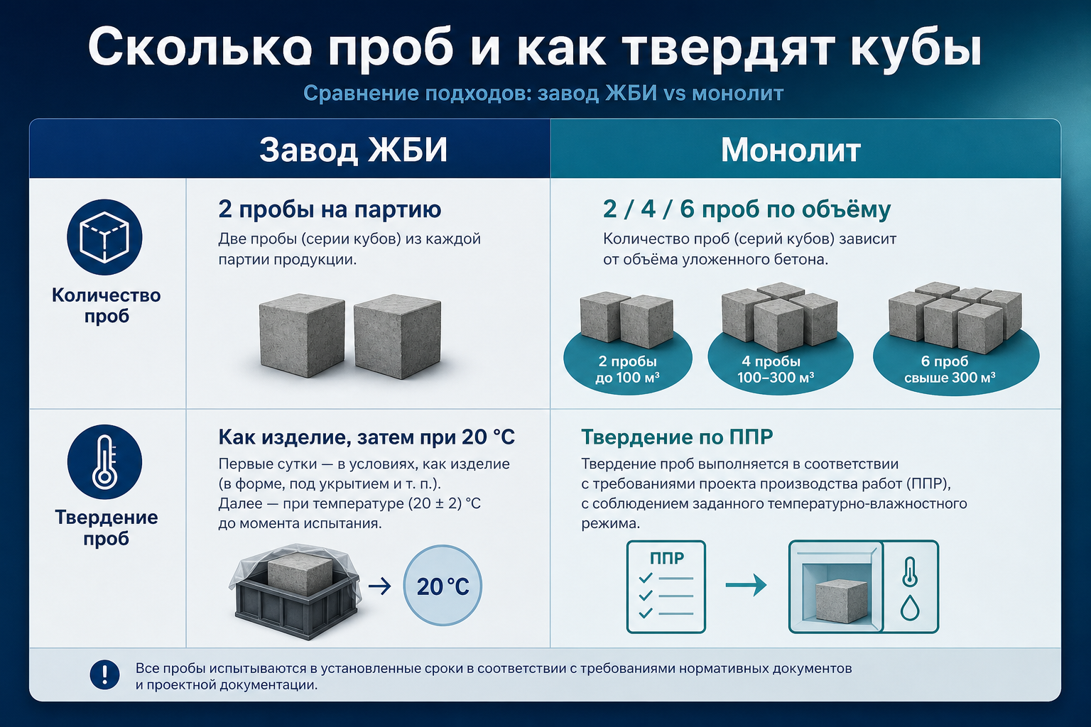 Сколько проб и как твердят кубы