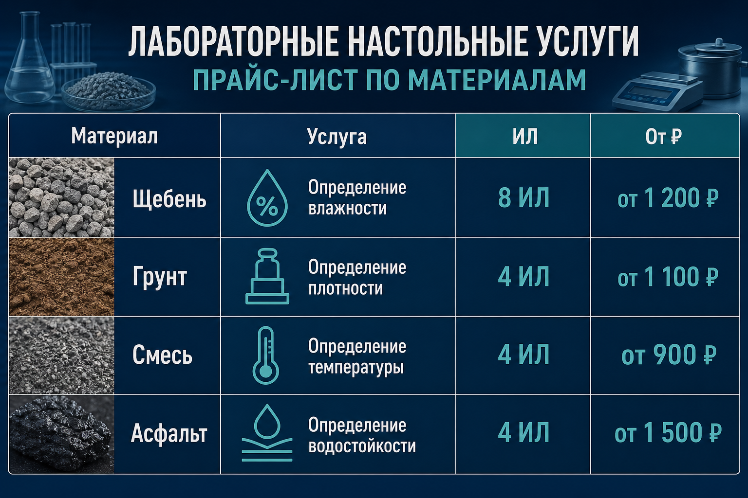 Топ услуг в прайсах по материалам