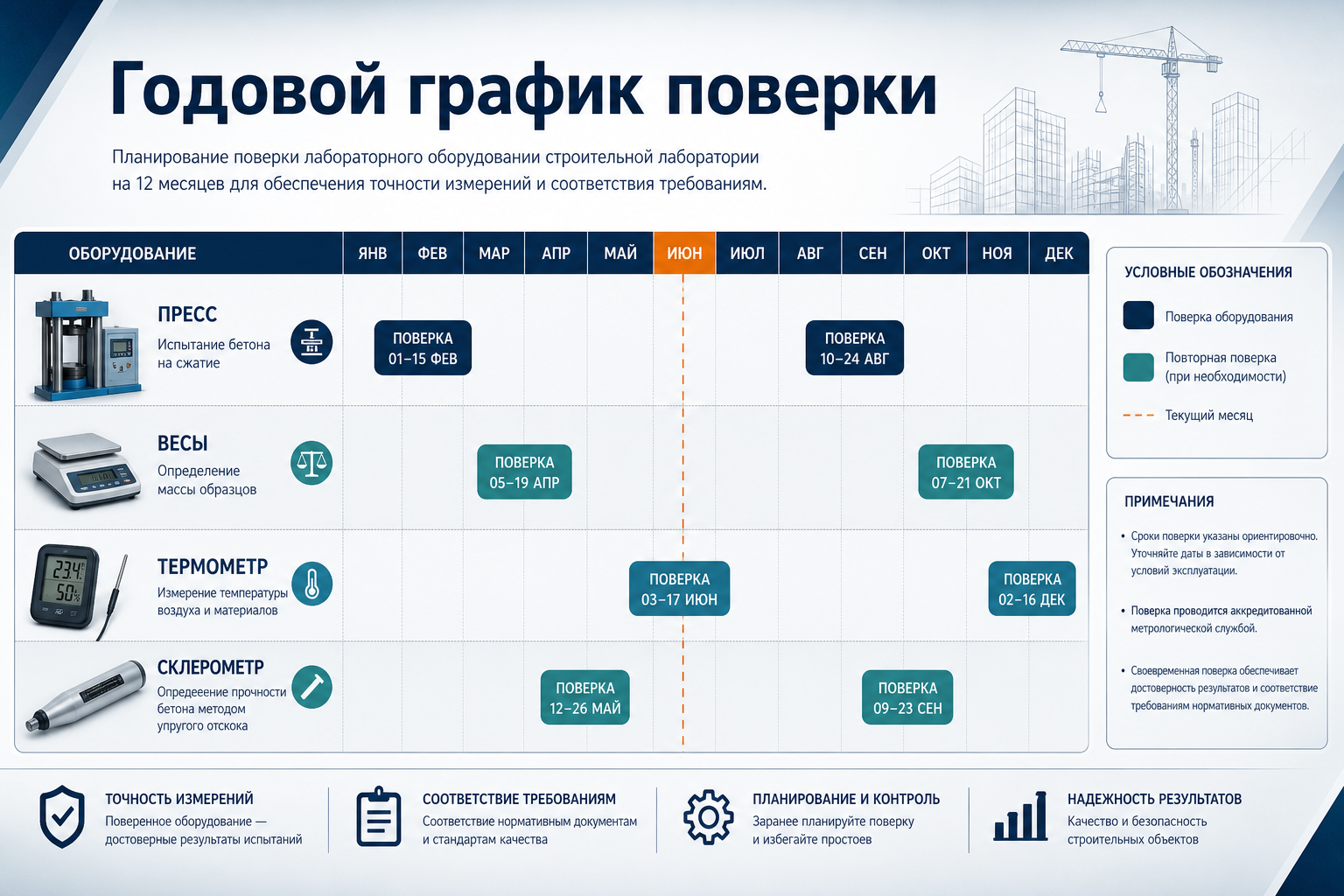 Годовой график поверки и калибровки оборудования лаборатории