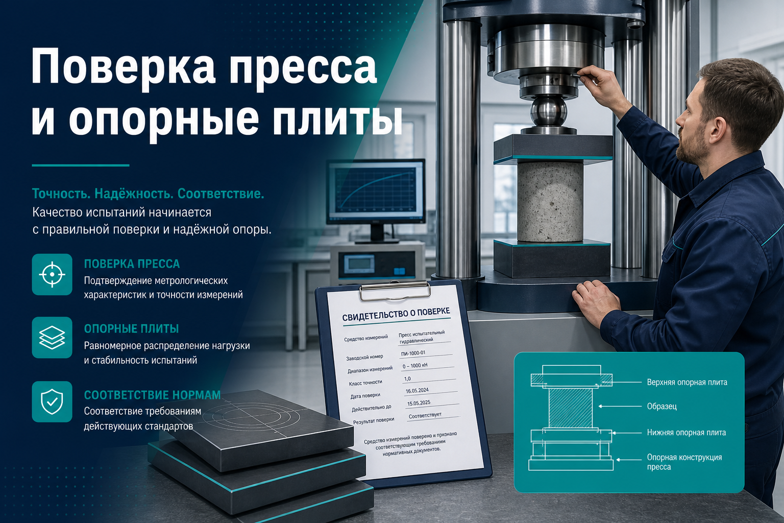 Поверка пресса и опорные плиты: метрологические требования ГОСТ 10180