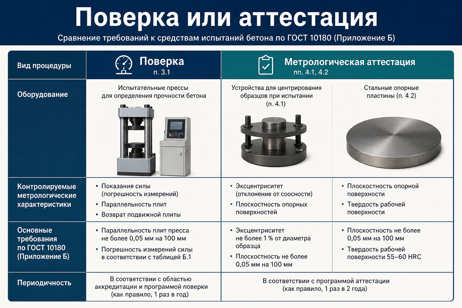 Поверка пресса и метрологическая аттестация приспособлений
