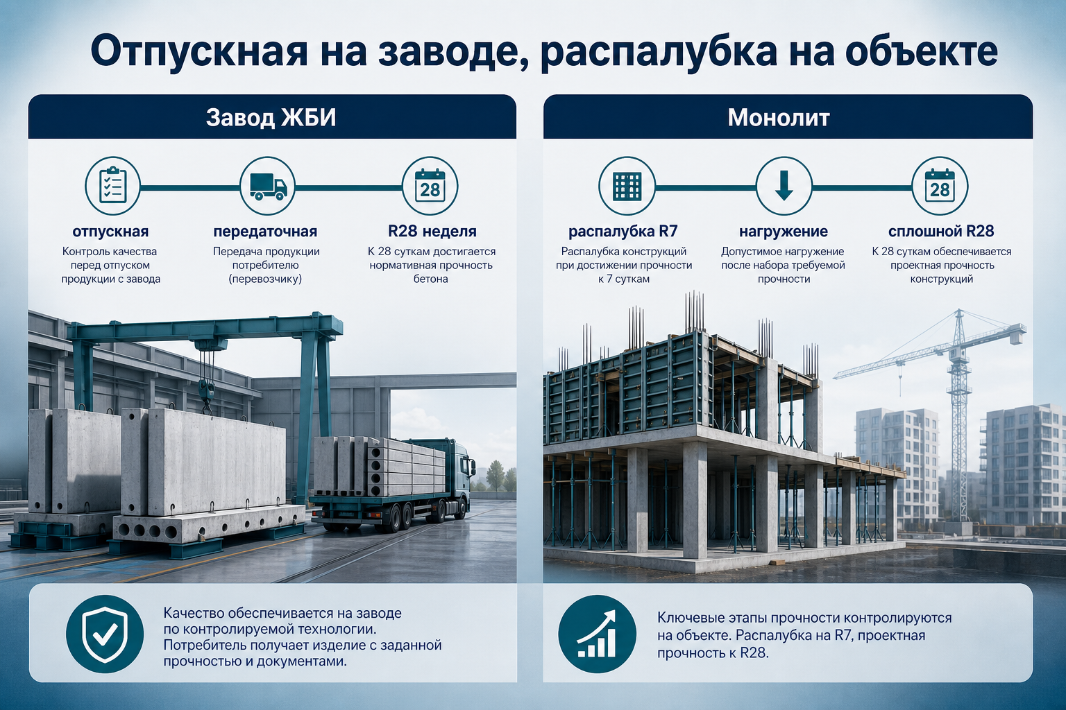 Отпускная на заводе, распалубка на объекте