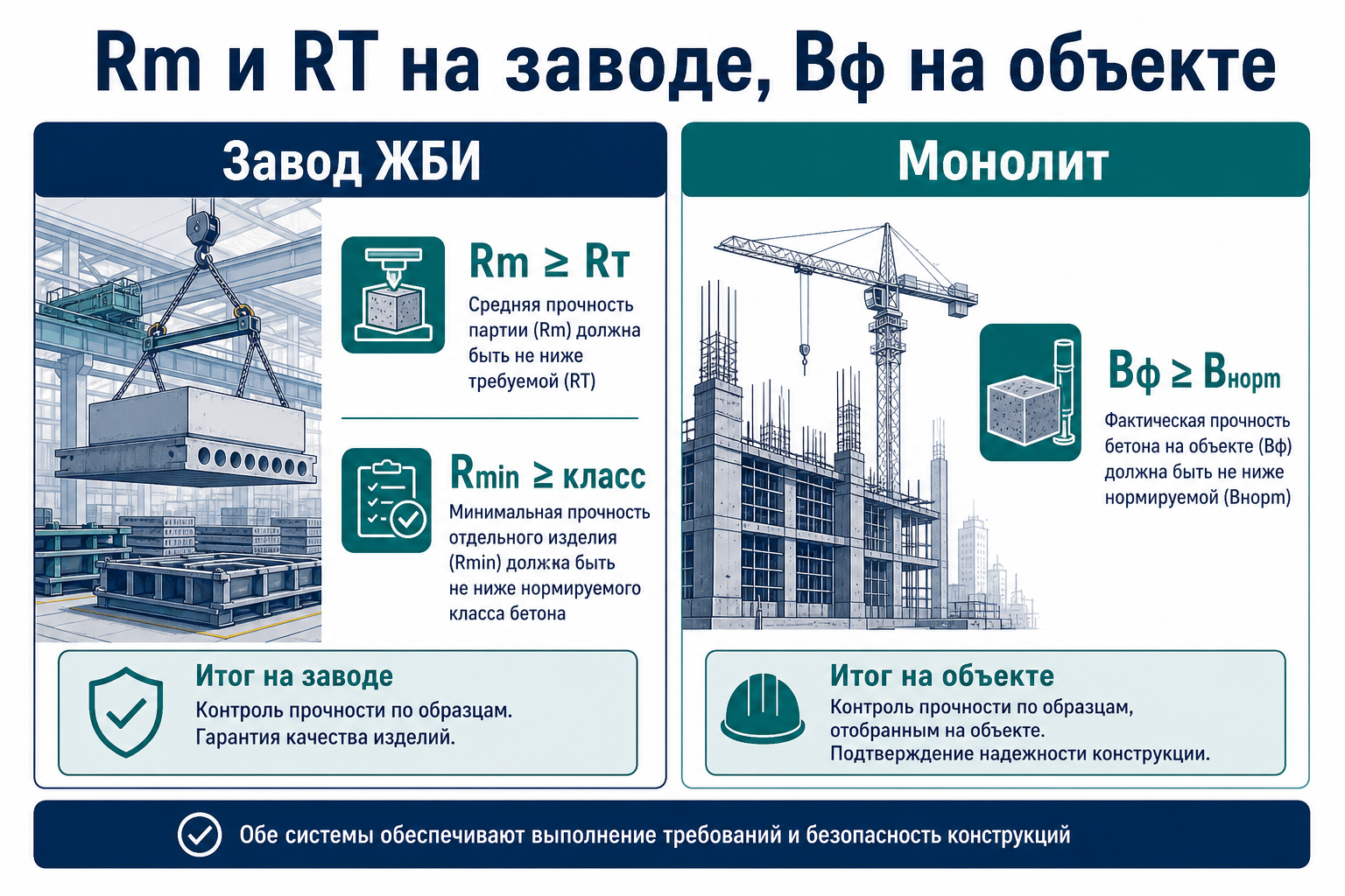 Rm и RT на заводе, Bф на объекте