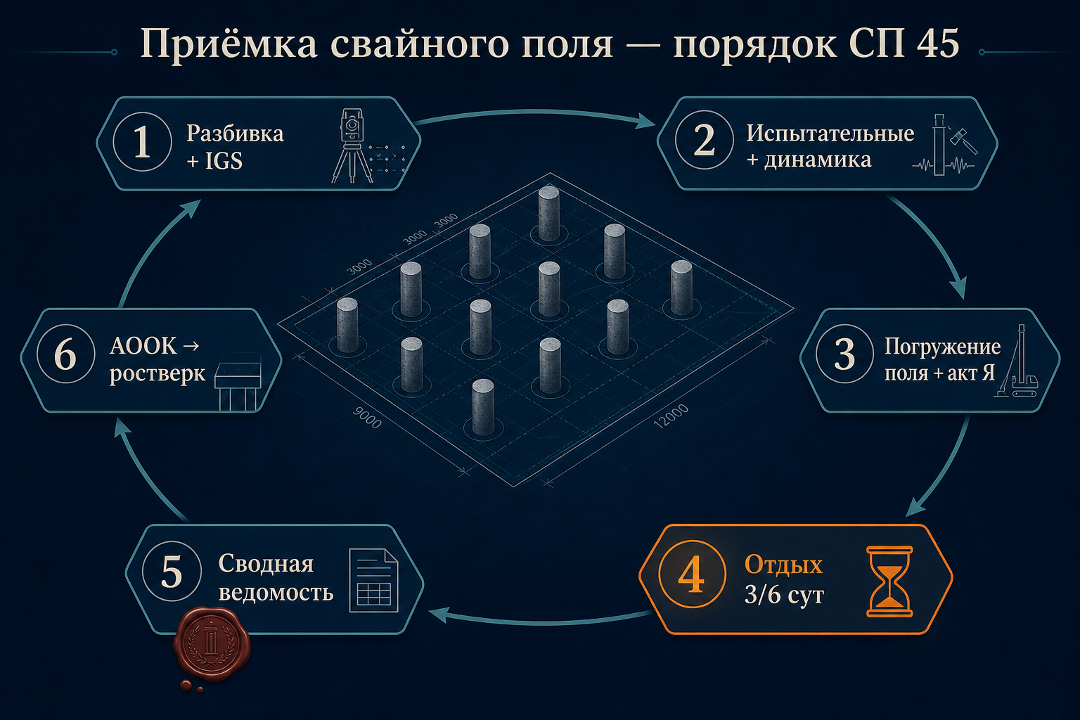 Последовательность приёмки свайного основания по СП 45